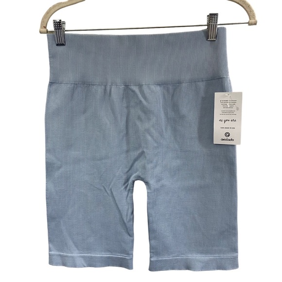 Avocado Seamless High Rise Ribbed Bike Shorts Blue Stretch Nylon Spandex Sz M/L - Picture 1 of 7